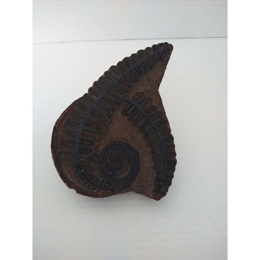 Vintage Hand Carved Leaf Fossil Wood Stamp Fabric Printing Collectable Rustic